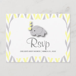 Geel en grijs olifant Baby shower - RSVP 2 Uitnodiging Briefkaart
