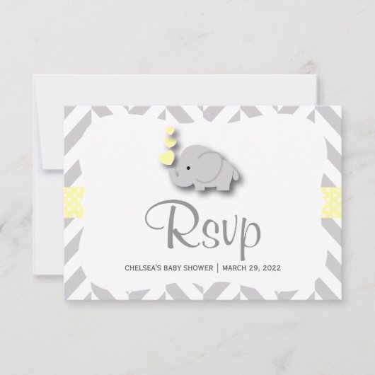 Geel en grijs olifant Baby shower - RSVP Kaartje (Voorkant)