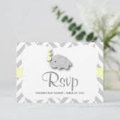 Geel en grijs olifant Baby shower - RSVP Kaartje (Staand voorkant)
