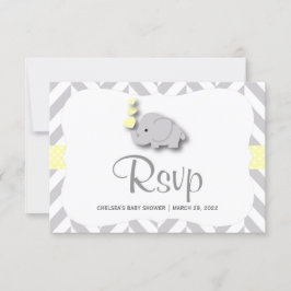 Geel en grijs olifant Baby shower - RSVP Kaartje