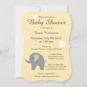Geel en grijs olifant babyshower uitnodigingen
