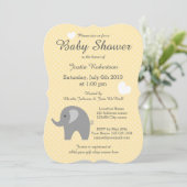Geel en grijs olifant babyshower uitnodigingen (Staand voorkant)