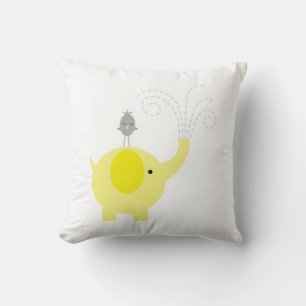 Geel en grijs olifant en vogel kussen