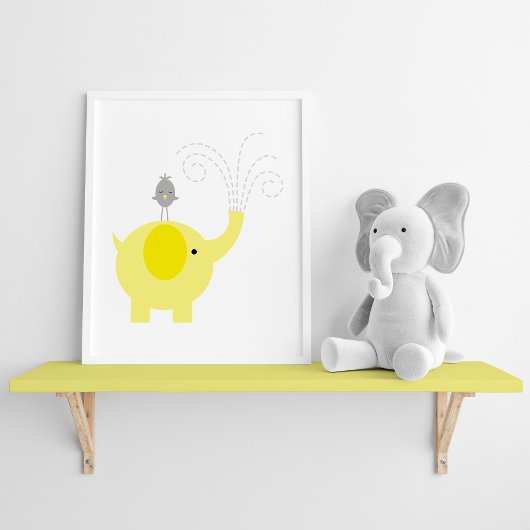 Geel en grijs olifant en vogelnestaart poster