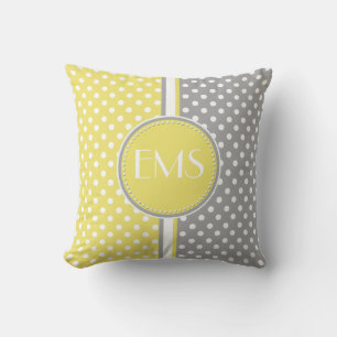 Geel en Grijs Polka Dot Monogram Kussen