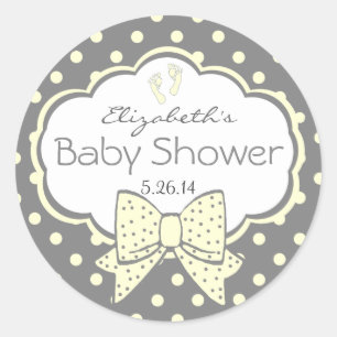 Geel en Grijs Polka Dots-Baby shower Ronde Sticker