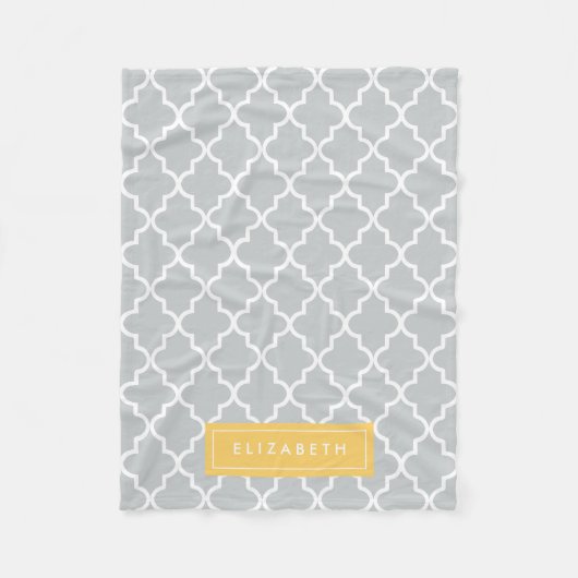 Geel en grijs Quatrefoil | Fleece Blanket Deken (Voorkant)