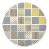 Geel en grijs quiltpatroon keramische knop (Voorkant)