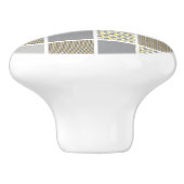 Geel en grijs quiltpatroon keramische knop (Zijkant)