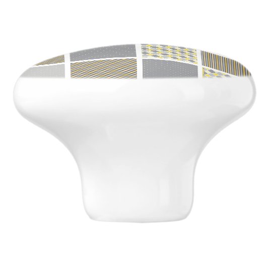 Geel en grijs quiltpatroon keramische knop (Zijkant)