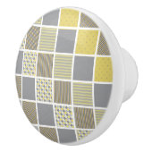 Geel en grijs quiltpatroon keramische knop (Rechts)