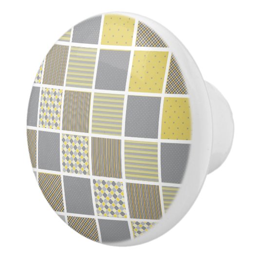 Geel en grijs quiltpatroon keramische knop (Rechts)