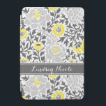 Geel en grijs Retro Floral Damask Monogram iPad Mini Cover<br><div class="desc">Elegant girly retro floral damask patroon met aangepaste gepersonaliseerde naam monogram in een lintje lijst. Klik op Aanpassen om het monogram lettertype en de kleuren te wijzigen in creëer uw eigen unieke model.</div>