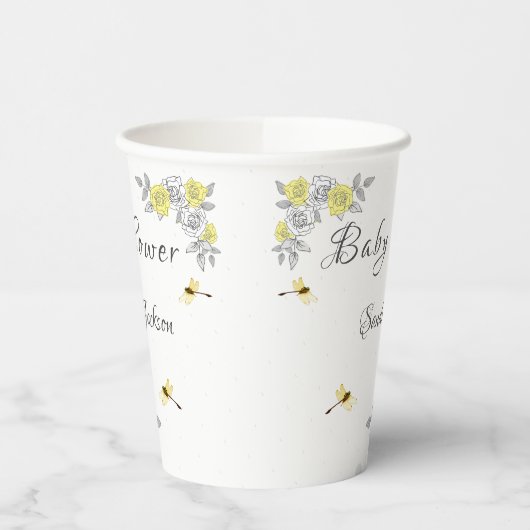 Geel en grijs Roos Baby shower Papieren Bekers (Links)