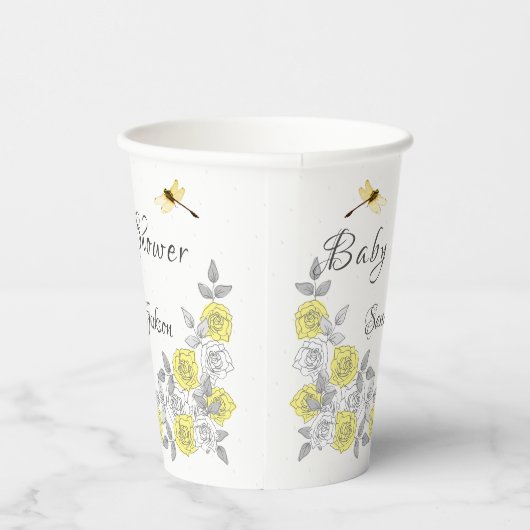 Geel en grijs Roos Baby shower Papieren Bekers (Rechts)