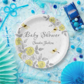 Geel en grijs Roos Baby shower Papieren Bordje (Feest)