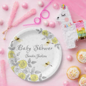 Geel en grijs Roos Baby shower Papieren Bordje (Feest)