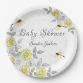 Geel en grijs Roos Baby shower Papieren Bordje (Voorkant)