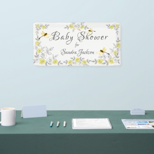 Geel en grijs Roos Dragonfly Baby shower Bann Spandoek (Beurs)