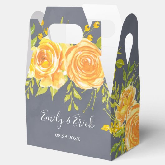 Geel en grijs Roos Peony Wedding Favor Box Bedankdoosjes (Geopend)