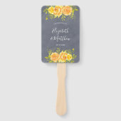 Geel en grijs Roos Peony Wedding Hand Fan Handwaaier (Voorkant)