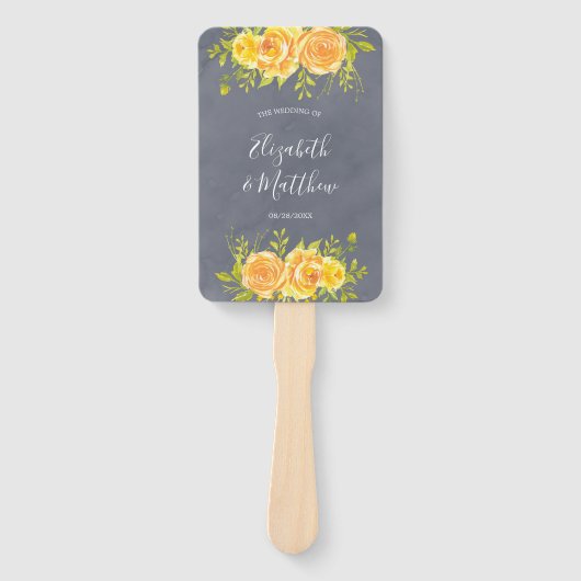 Geel en grijs Roos Peony Wedding Hand Fan Handwaaier (Voorkant)