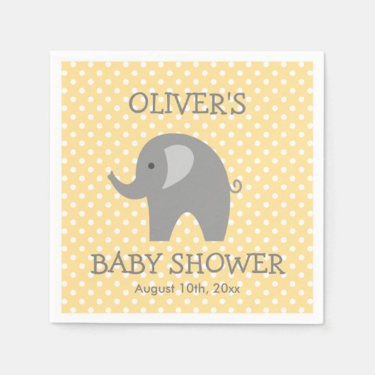 Geel en grijs schattig olifant baby shower servett servetten (Voorkant)