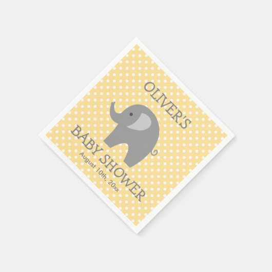 Geel en grijs schattig olifant baby shower servett servetten (Hoek)