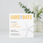 Geel en grijs Starfish Weddenschap Save the Date (Staand voorkant)