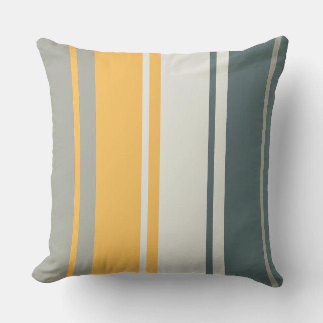 Geel en grijs Stripes midden-eeuwse moderne Kussen (Voorkant)
