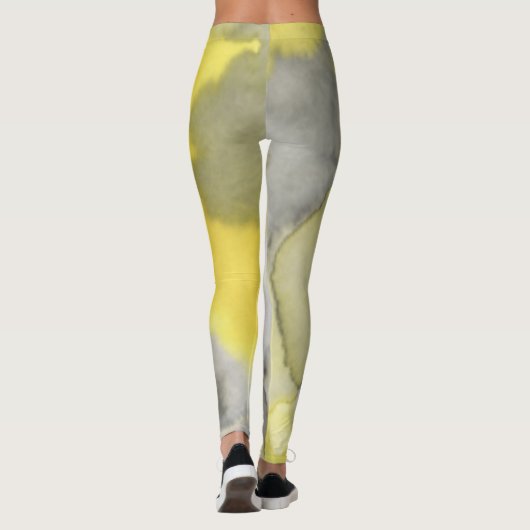 Geel en grijs Stropdas-kleurstof Leggings (Achterkant)