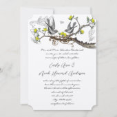 Geel en grijs  Tortelduifjes bruiloft Kaart (Voorkant)