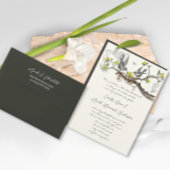 Geel en grijs  Tortelduifjes bruiloft Kaart