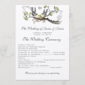 Geel en grijs Tortelduifjes bruiloft Programmakaart (Voorkant)