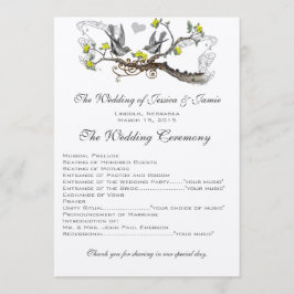 Geel en grijs  Tortelduifjes bruiloft Programmakaart