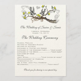 Geel en grijs  Tortelduifjes bruiloft Programmakaart