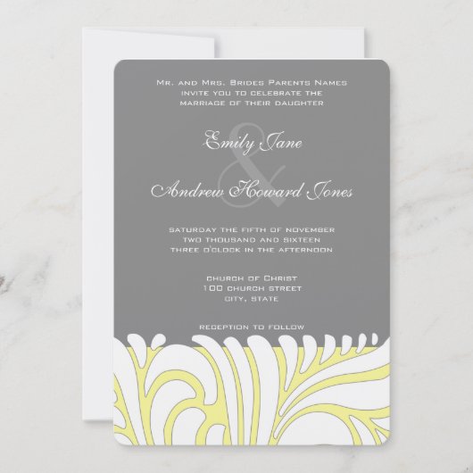 Geel en grijs trilpatroon uitnodiging (Voorkant)