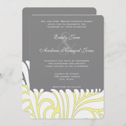 Geel en grijs trilpatroon uitnodiging (Voorkant / Achterkant)