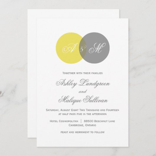 Geel en grijs Twin Monogrammen Weddenschap Kaart (Voorkant / Achterkant)
