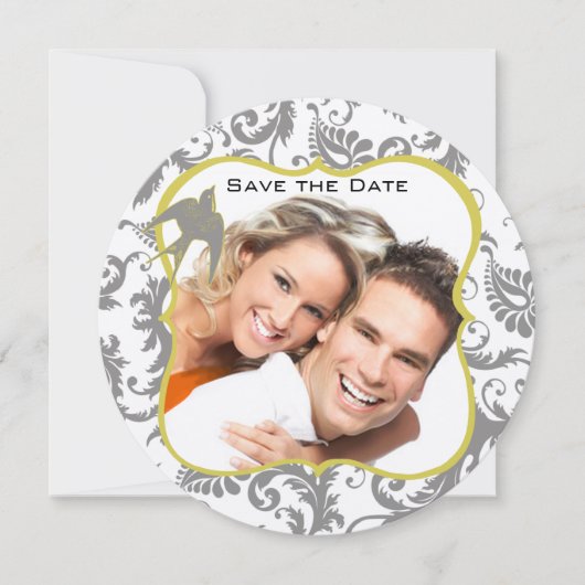 Geel en grijs vintage vogel damast kaart (Voorkant)