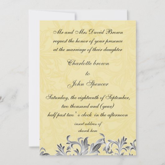 Geel en grijs  Vlaams huwelijk Kaart (Achterkant)