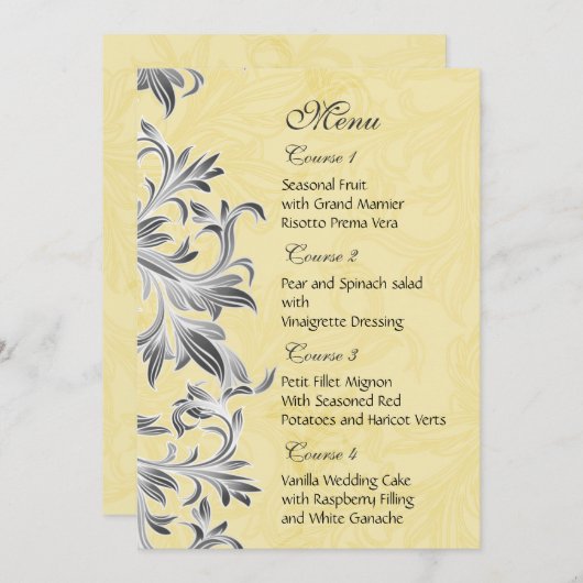 Geel en grijs  Vlaams huwelijk Menu (Voorkant / Achterkant)