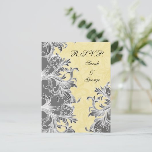 Geel en grijs  Vlaams huwelijk Uitnodiging Briefkaart (Staand voorkant)