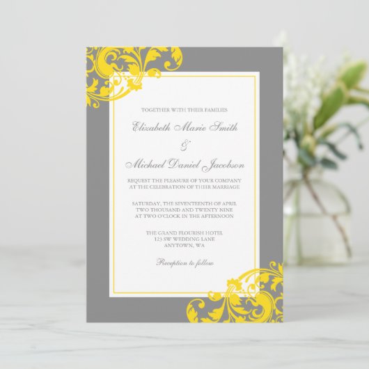 Geel en grijs Vlaams Zwirls Weddenschap Kaart (Staand voorkant)