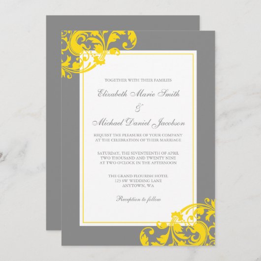 Geel en grijs Vlaams Zwirls Weddenschap Kaart (Voorkant / Achterkant)