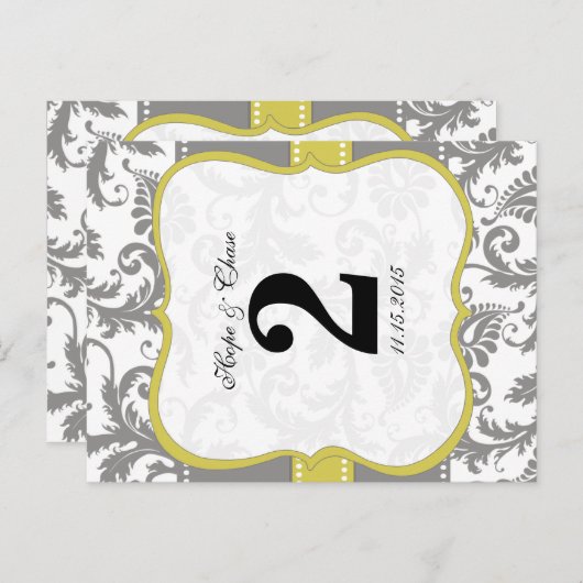 Geel en grijs  vogel Damask Briefkaart (Voorkant / Achterkant)