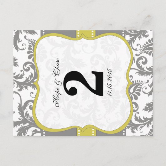 Geel en grijs  vogel Damask Briefkaart (Voorkant)