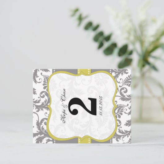 Geel en grijs  vogel Damask Briefkaart (Staand voorkant)