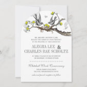 Geel en grijs  vogelhuwelijk uitnodigen kaart (Voorkant)