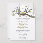 Geel en grijs  vogelhuwelijk uitnodigen kaart (Voorkant)